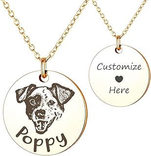 Anavia Custom Pet Portrait & Name Necklace, Personalized Pet Gifts Photo Engraved Necklace, Pet Memorial Jewelry Gift, Cat Dog Necklace for Animal Lover, Dog Mom, Birthday Gift (Gold)