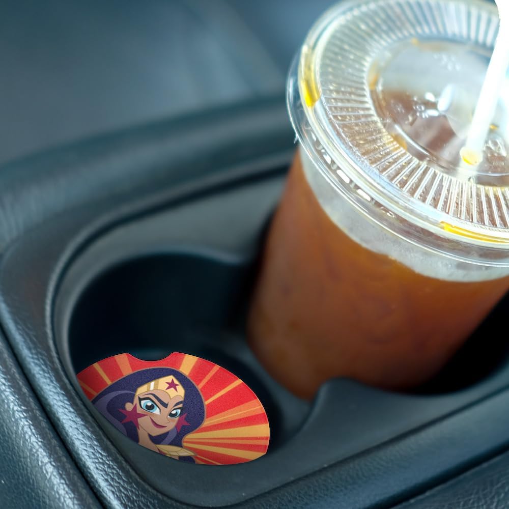DC, 2.5" Ceramic Stone, Drink Coaster for Cup Holders with Finger Notch