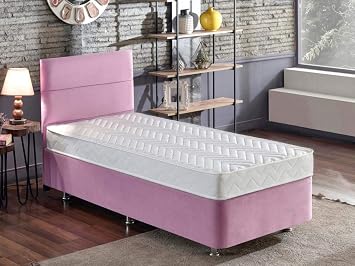 Niron Bed Pinky Single Set - Pink Fabric Base, Headboard and Set