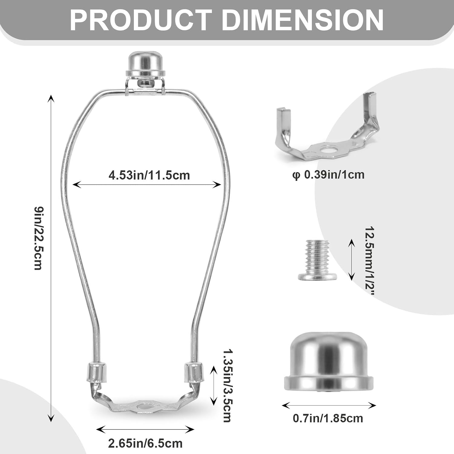 9 Inch Antique Silver Lamp Shade Harp Holder - Detachable Lamp Shade Holder Replacement with Standard Harp Saddle & Lamps Finials, Metal Decorative Accessories and Parts Repair