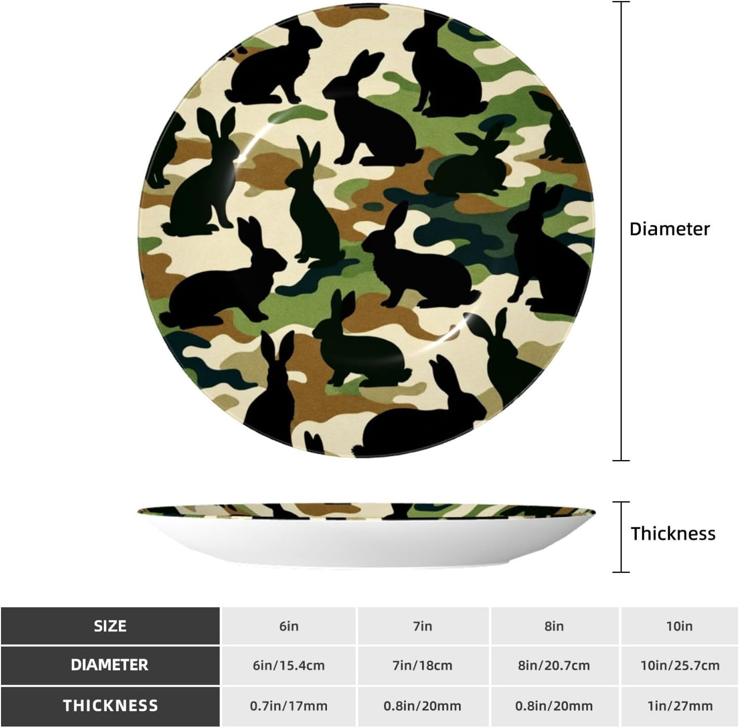 Rabbit-American-Camouflage-Pattern 10 Inch Decorative Plate With Stand, Elegant Display Wall Plate For Home Decor