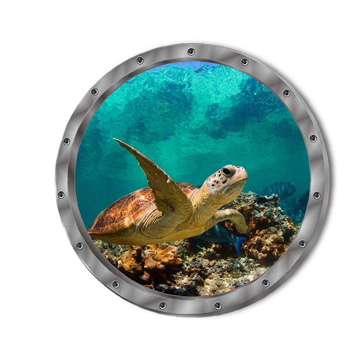 Tossper Style 1 3D Porthole View Undersea Sticker Waterproof Peel And Stick Wall Decals Kids Room Mural Nursery Kindergarten Decoration