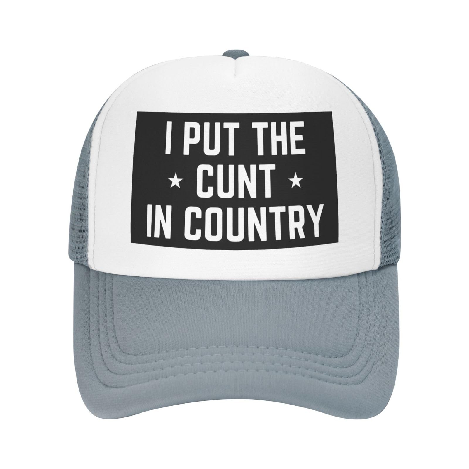 Aceprints Unisex Gray I Put The Cunt In Country Mesh Hat Men Women Baseball Cap Trucker Hat