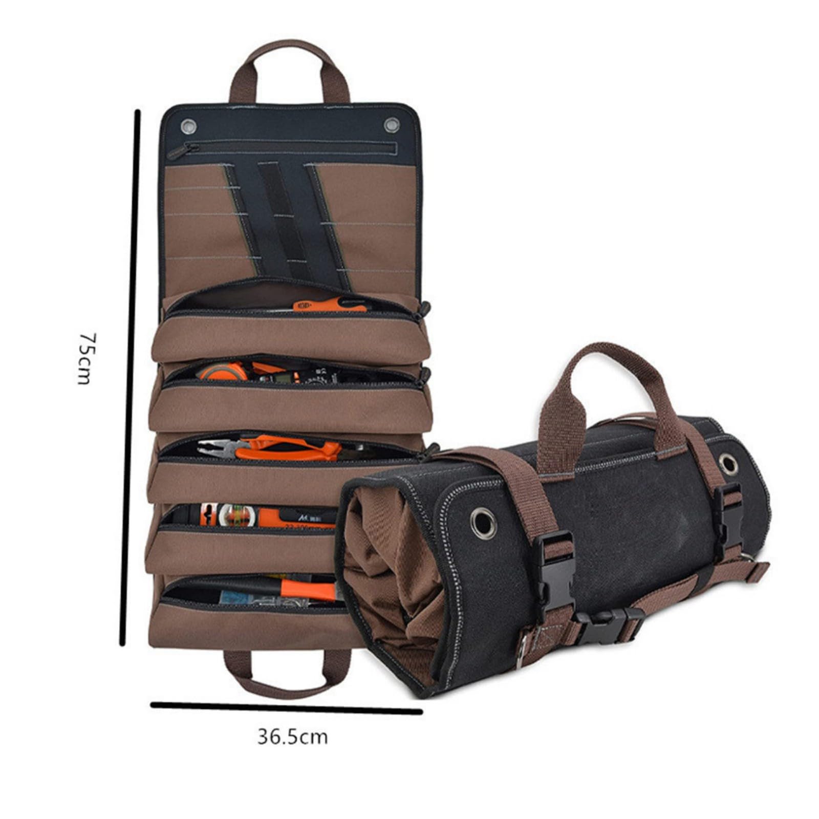 Sac à Outils Enroulableavec 13 Poches, 5 Fermetures Éclair + 7 Glissières, Grande Trousse à Outils pour Électricien, Plombier, Bricoleur, Imperméable et Antidéchirure