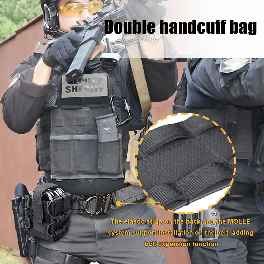 Double Handcuff Pouch,MOLLE Open Top Nylon Handcuffs Holder with Belt Loop Fit Hinged/Chain/Folding Rigid Handcuffs(not include Handcuff) - Image 3