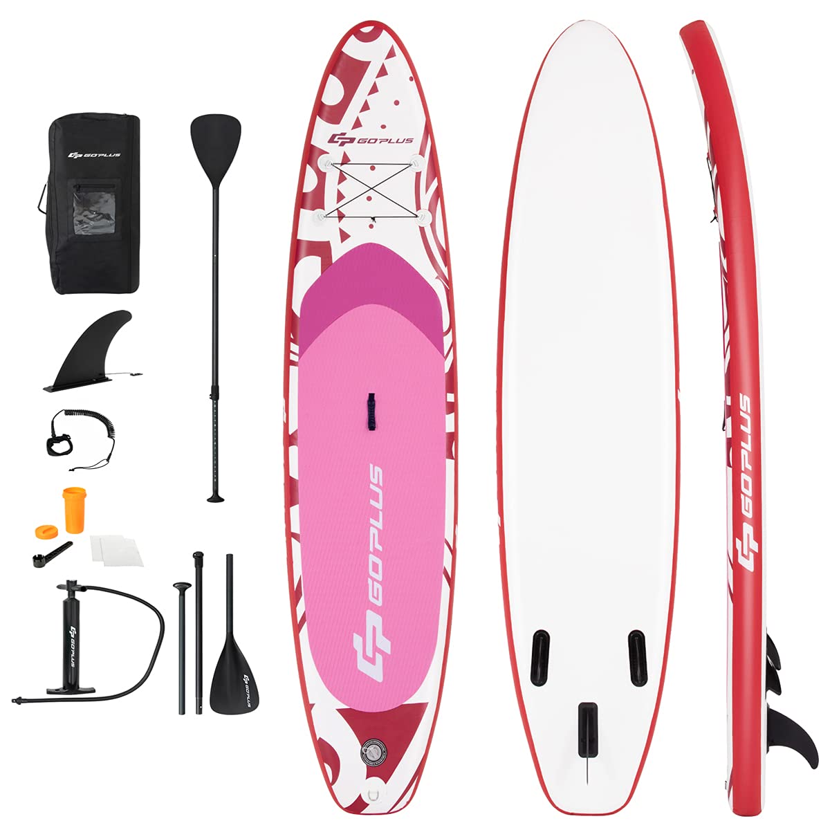 RELAX4LIFE 320/335 x 76 x 15 cm SUP Board Set, inflable Stand Up Paddling Board, Paddle Board con cuerda de seguridad, remo y bomba, mochila y kit de reparación y 3 aletas, para principiantes y