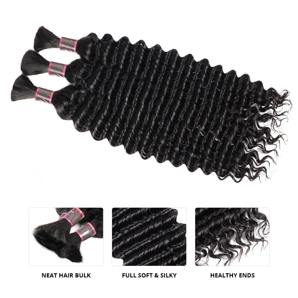 Splatanie włosów Włosy w dużych ilościach Głębokie fale do zaplatania 1 3 wiązki Brazylijskie włosy Remy Bez osnowy Przedłużanie włosów Kobieta(28inches)
