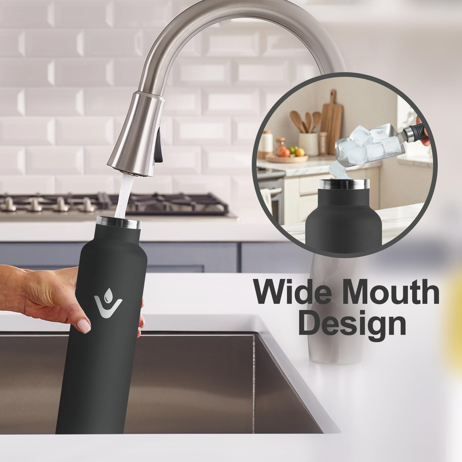Motswedi Borraccia Termica 1 litro, Con 2 Tappi, Borraccia con Cannuccia, Doppia Parete, Bottiglia Termica, A Prova di Perdite, Bottiglia acqua Per Sport, Campeggio, Palestra, Nero