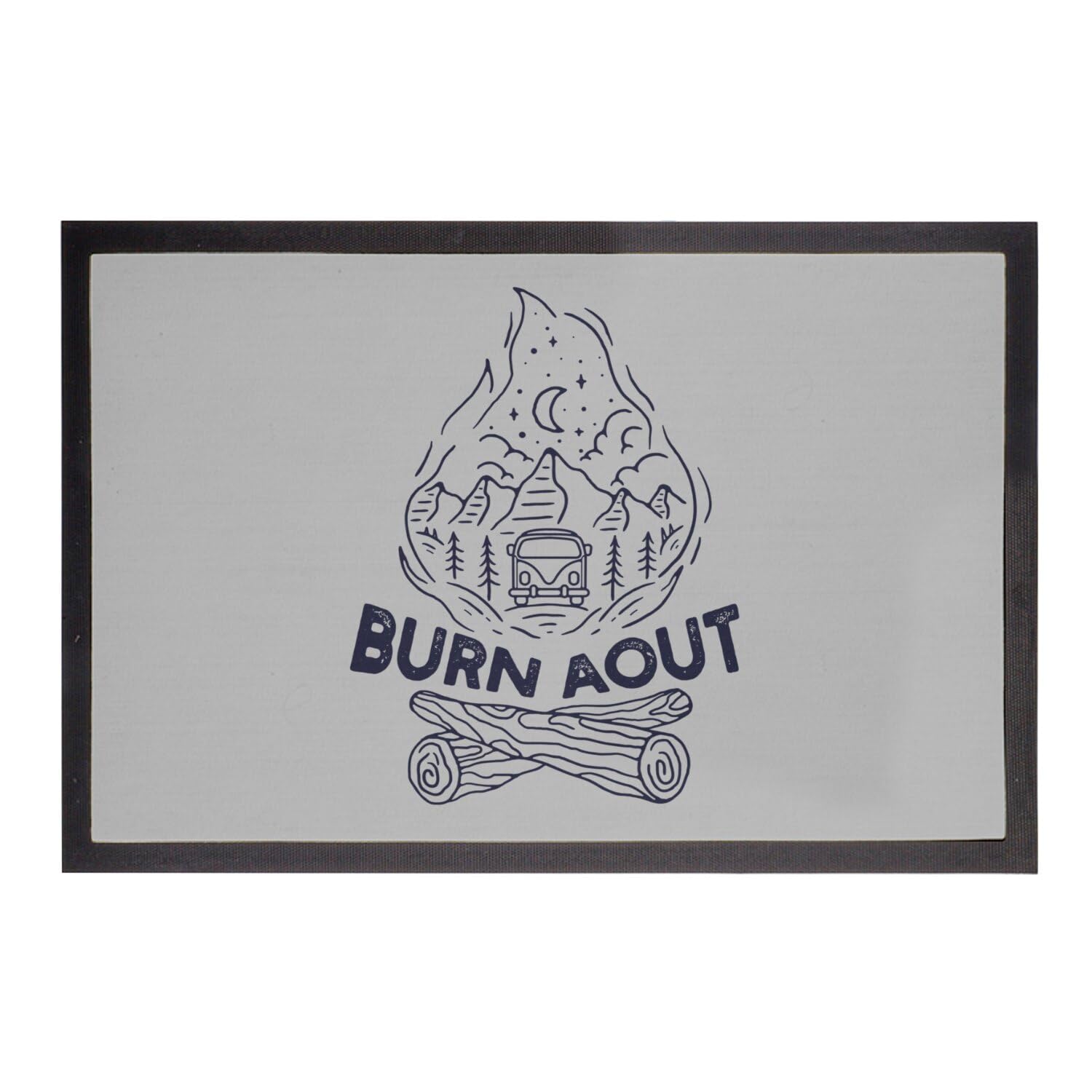 Paillasson gris 60x40cm antidérapant avec motif illustré feu de camp camping et vacances