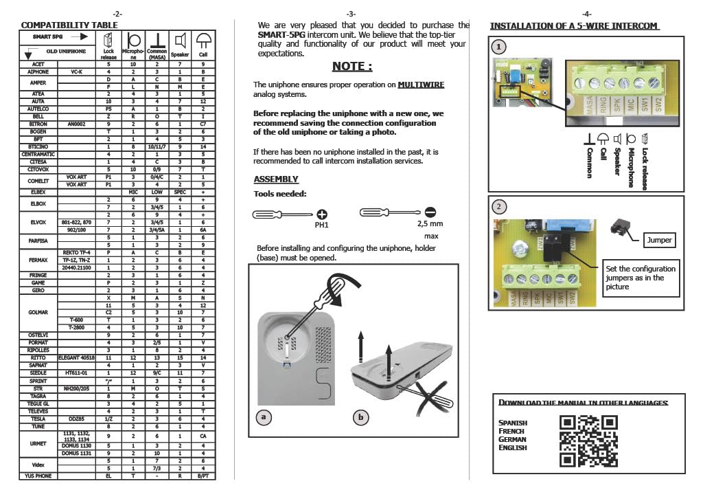 Cyfral Smart 5p uniwersalny telefon domowy 4 Plus N, 4, 5, 6 przewodów