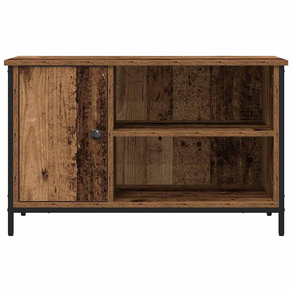 TV-Schrank Altholz Optik, 80x40x50 cm, Holzwerkstoff, mit Tür, Regal, für Wohnzimmer, Media Center, TV-Tisch, Stabiler Stahlrahmen