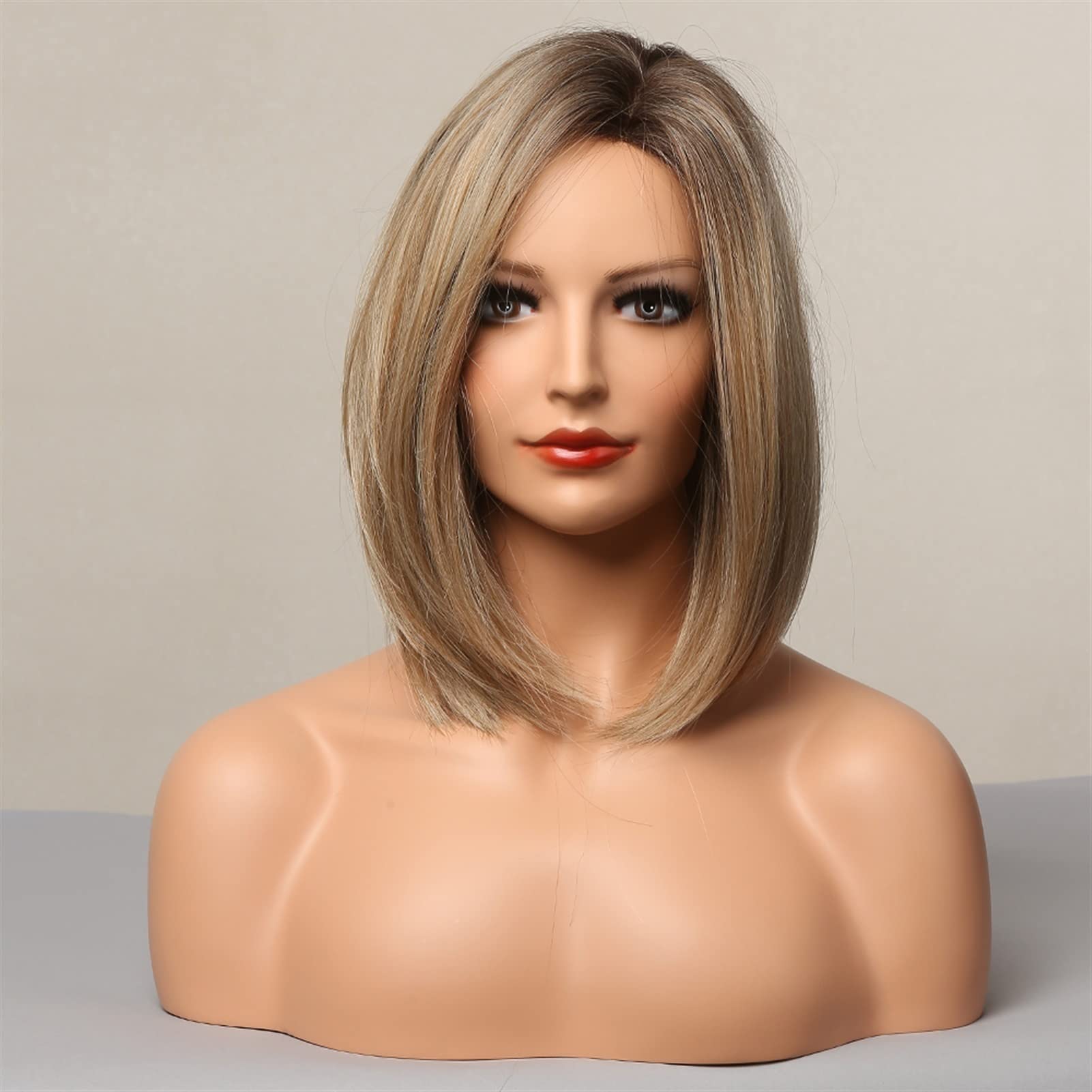 Średnio proste blond Ombre Bob peruki dla czarnych kobiet naturalna część boczna syntetyczne żaroodporne z włókna na codzienną imprezę cosplay