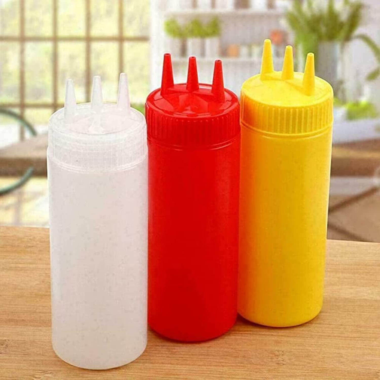 Refillable Squeeze Bottle Food Grade 3 Hole Large Capacity Condiment