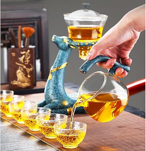 Miniatura 8 de Hervidor de té para hojas sueltas, tetera de vidrio mágico con infusor y tapa, tetera transparente, juego de té de goteo magnético semiautomático