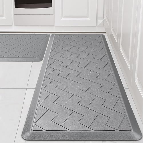 Non-Skid Kitchen Rugs and Mats Waterproof, Anti Fatigue Mat 2 PCS, 1/2 Inch Thick Floor Mat, Ergonomic Comfort Foam Standing for Floor, Office, Sink, Laundry - Grey
