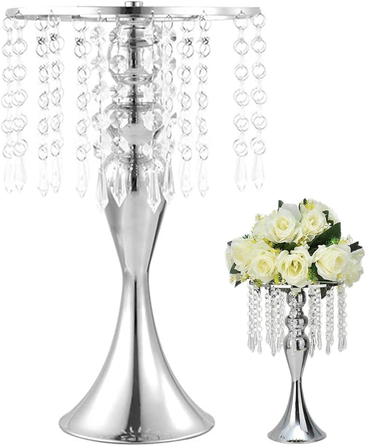 Wedding Centerpieces, 13.4 Inch Mermaid-Shaped Wedding Flower Stand with Sparkling Glass Beads for Reception Birthday