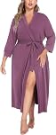 IN'VOLAND Womens Plus Size Kimono Robes Long Knit Bathrobe Lightweight Soft Sleepwear V Neck Ladies Loungewear