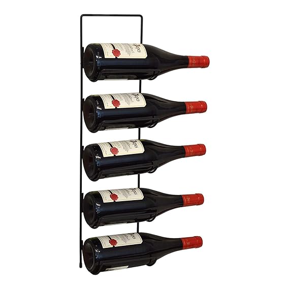 INDIAN DECOR 28492 Five Bottle Wall Mounted Black Metal Wine Rack