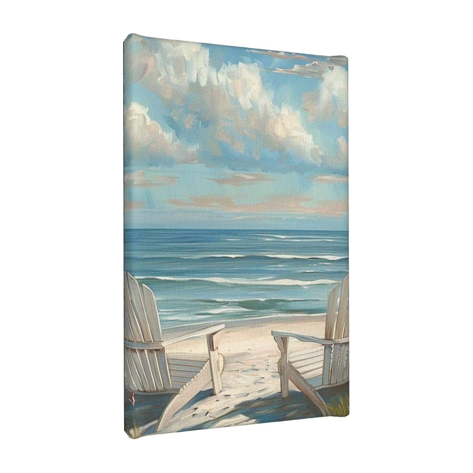 YKLJG beach scene with chairs Printed Wall Art Canvas Painting 20x30 CM Wooden Framed Picture Painting Artwork Prints for Bedroom Kitchen Home Office Decor