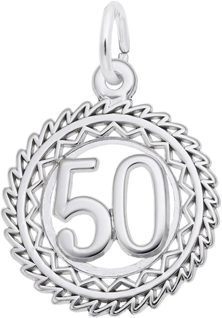 Cutout Number 50 w/Wavy Frame Charm (Choose Metal) by Rembrandt