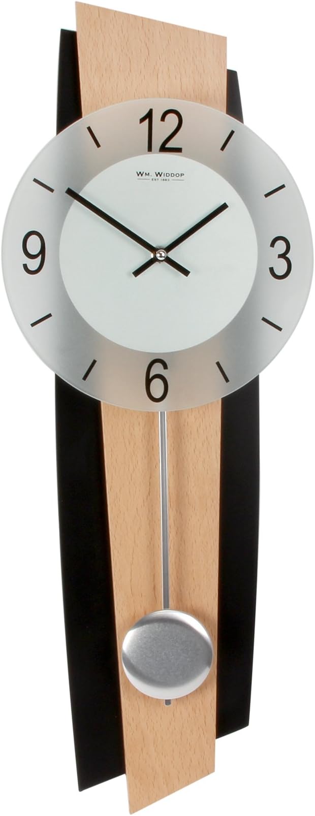 Modern Beech and Black Wood Pendulum Wall Clock