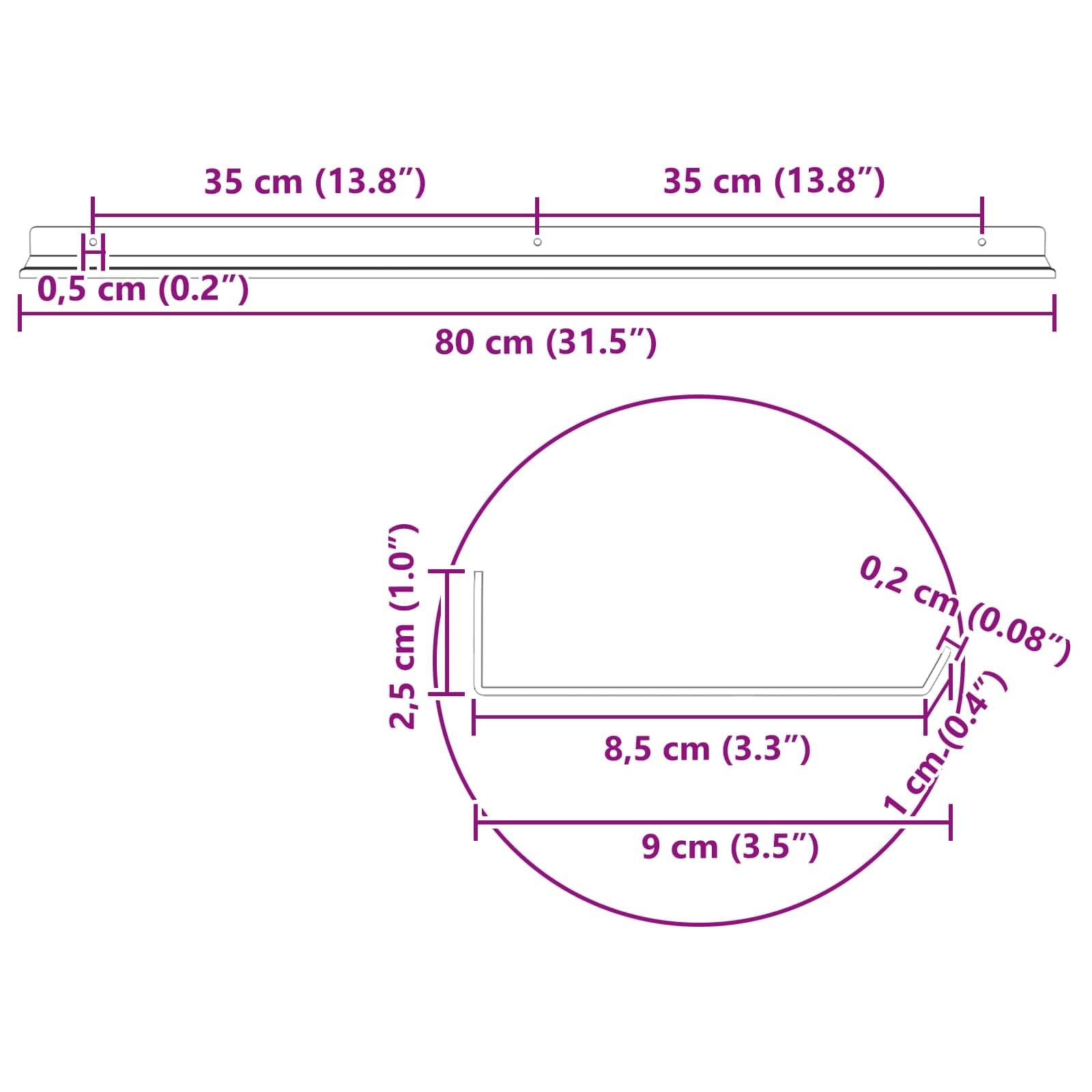 Schwebendes Wandregal aus Stahl 4er Set Rosa matt 80 x 9 x 2,5 cm, hängeregal, Bücherregal, Küchenregal, Badregal für Aufbewahrung und Deko