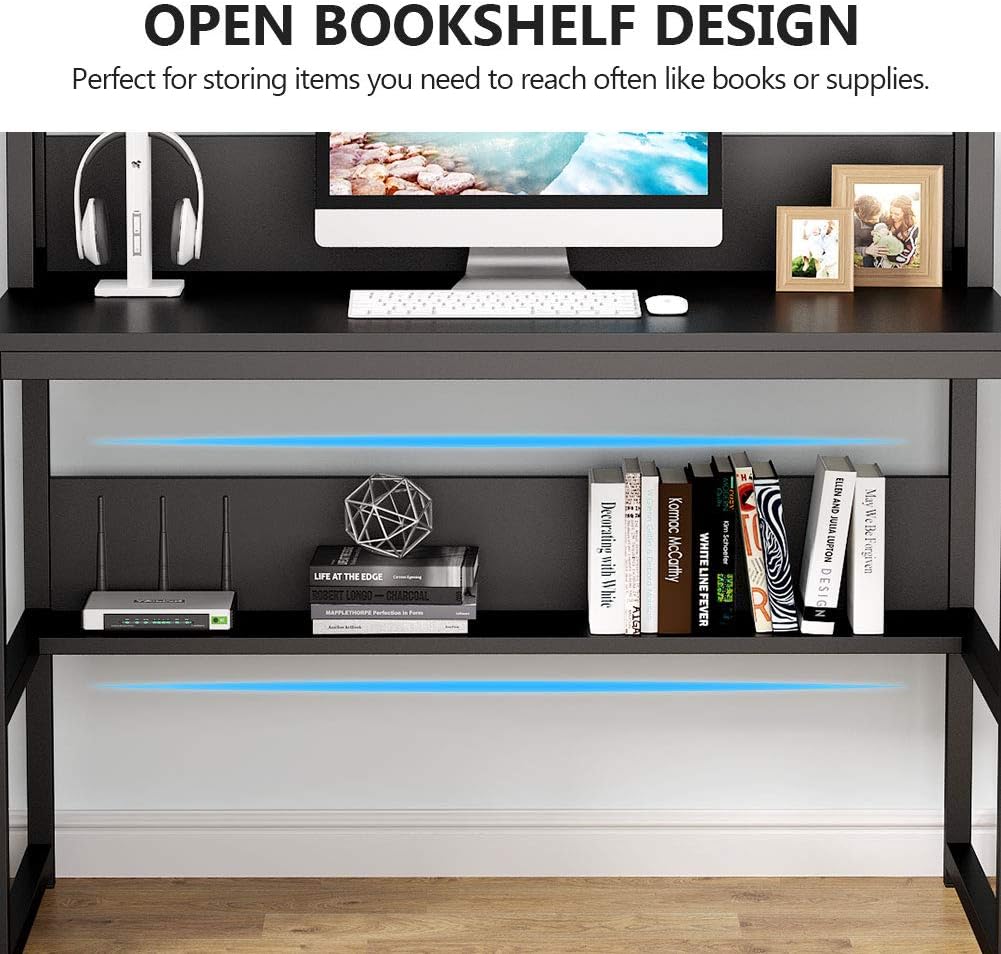 Tribesigns Computer Desk with Hutch, 42" Study Desk with Bottome Storage Shelve, Workstaion for Home Office, Small Space, 42" W x 19" D x 55" H