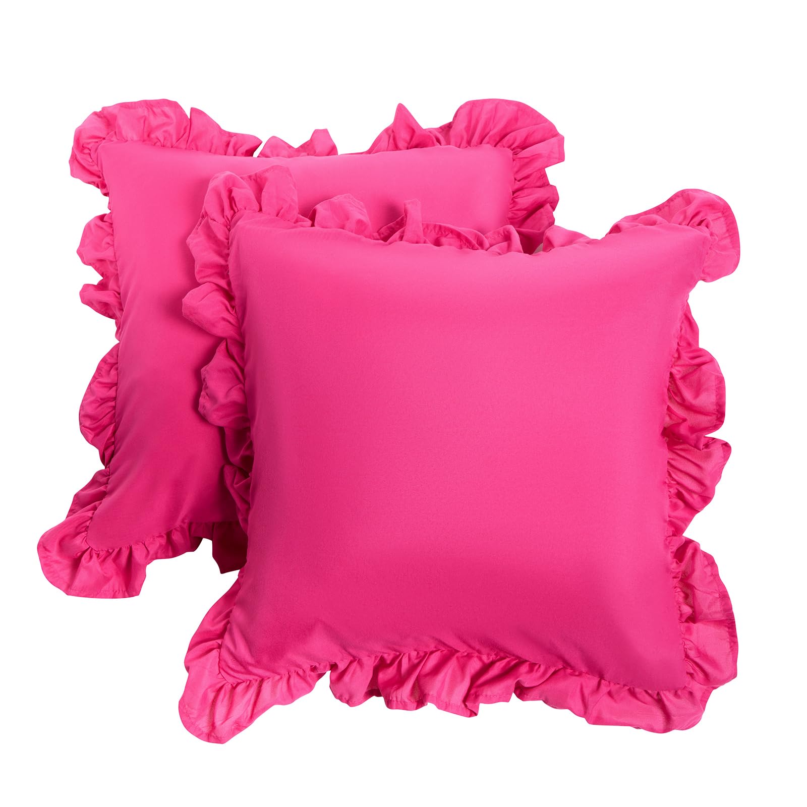 Ohs Women's Hot Pink Cushion Covers 45 X 45 Set Of 2, Gifts For Soft Comfy Frill Edge Throw Pillow Covers With Invisible Zipper Sofa Cushions Home Decor For Bedroom Living Room