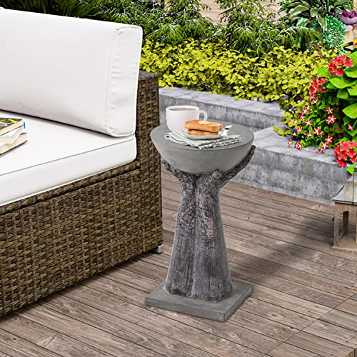 Hompus Round End Table Modern Concrete Side Table, Accent Coffee Table With Two Hands Base, Unique Home Décor For Living Room, Bedroom, Balcony Or Outdoor #TOP1