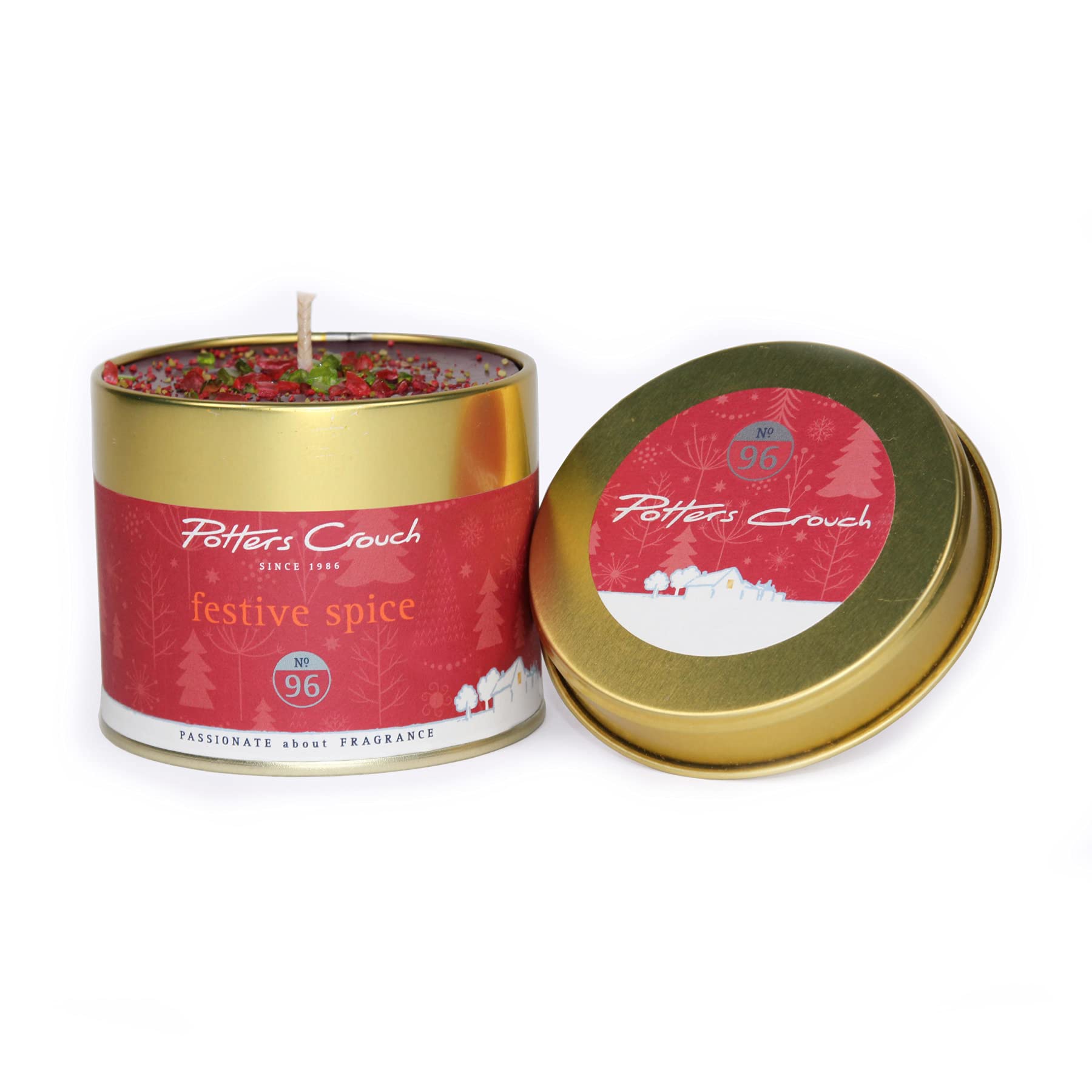 Potters Crouch Scented Christmas Candle in a Tin Fragrance Festive Spice 40Hrs