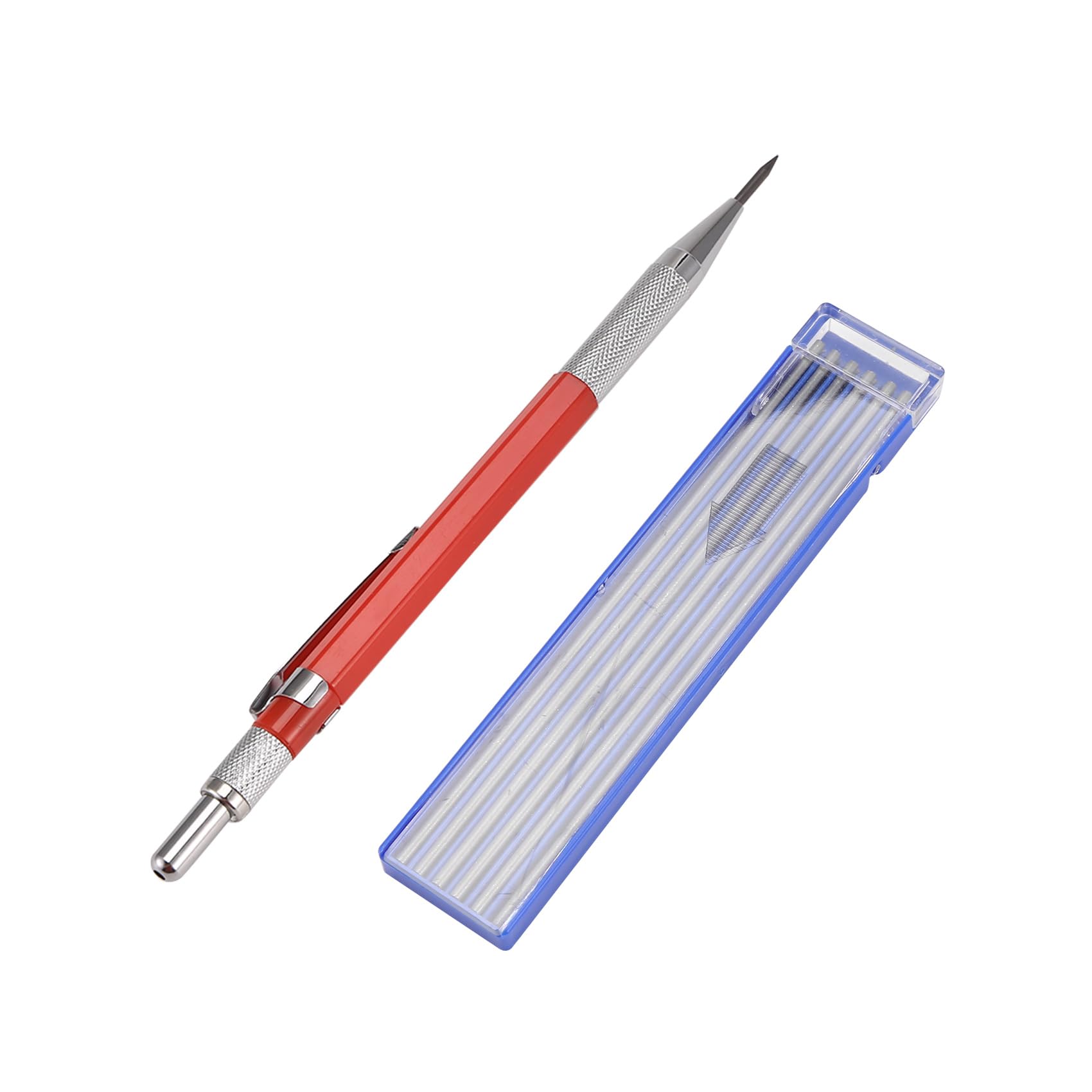 Hfgdnchva Red Welders Pencil With 12Pcs Refills, Metal Marker Mechanical Welding Pencil Pipefitters, Fabrication,