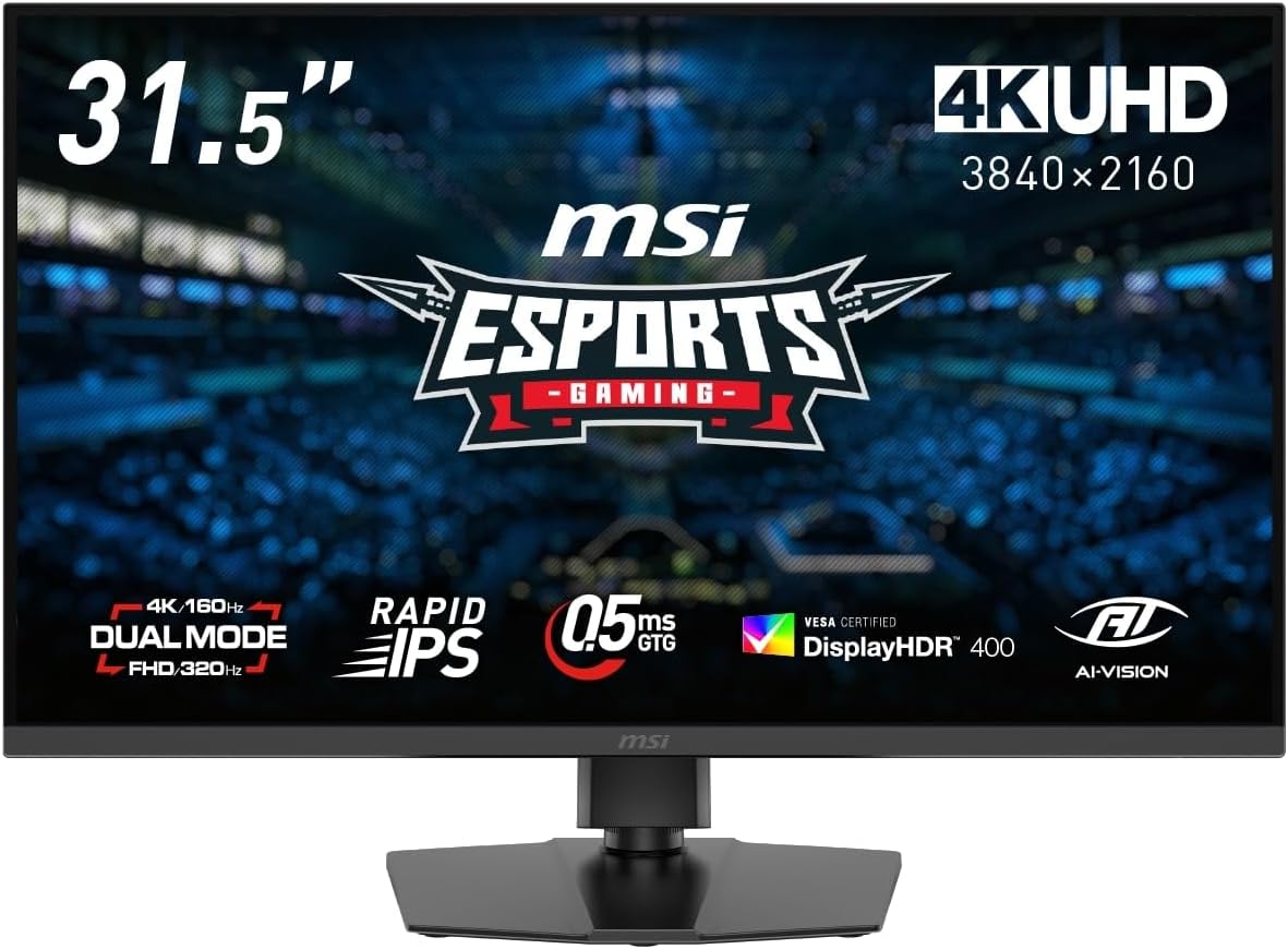 【Amazon.co.jp限定】MSI ゲーミングモニター MAG 322URDF E16/31.5インチ/デュアルモード/4K UHD/RAPID IPS/160Hz(フルHD時320Hz)/0.5ms GTG/HDMI2.1/DP1.4a/USB-C/DisplayHDR400/AIビジョン/3年保証