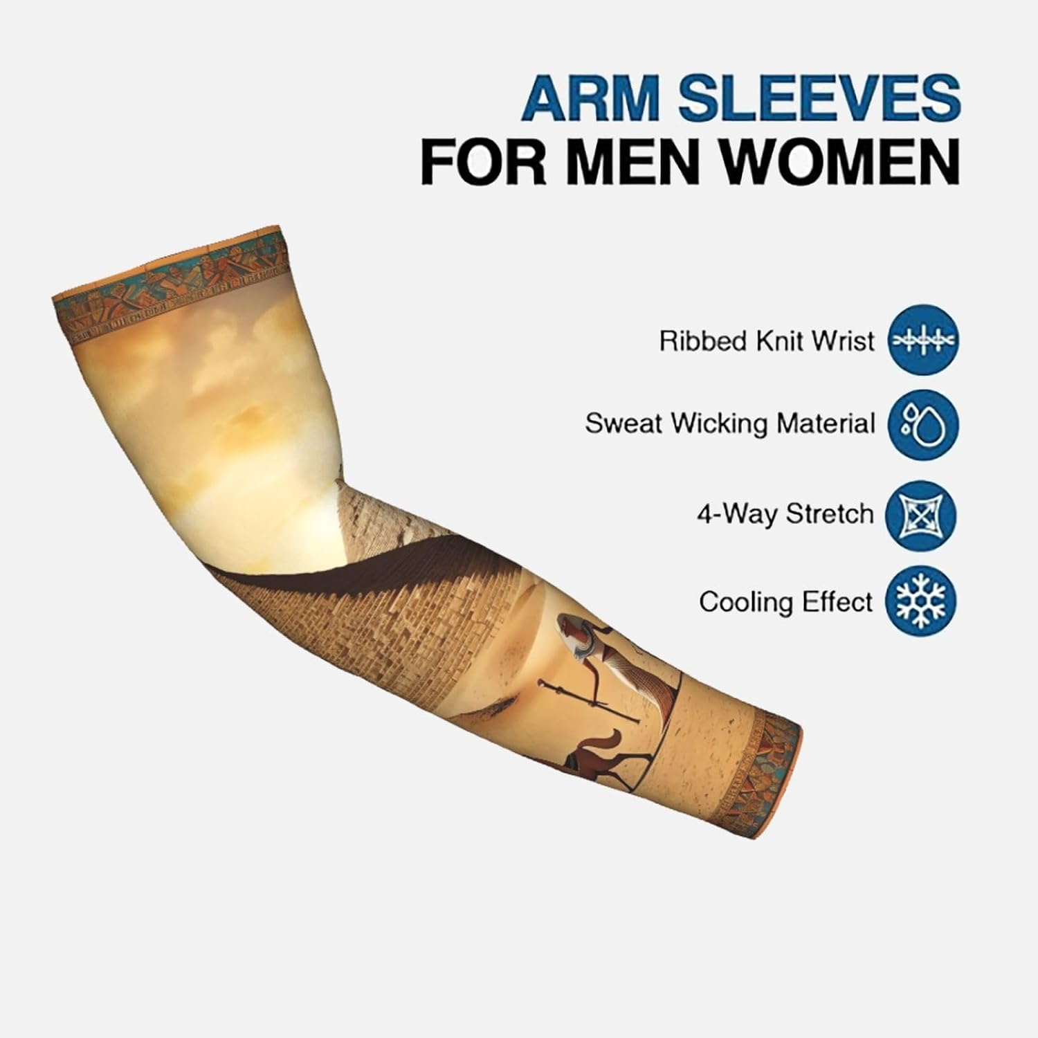 Cooling Arm Sleeves UPF 50+ UV Sun Protection Arm Covers, Straight Style | Ancient Egypt Sports Arm Sleeves For Women Men, Seamless Compression Ice Silk Sleeves, Tattoo Cover