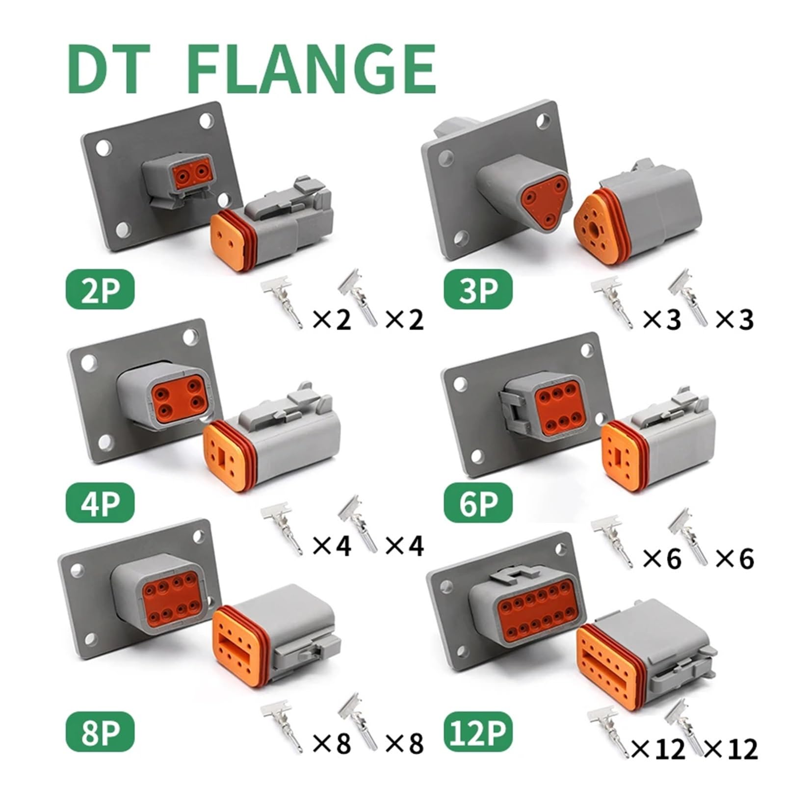 5/10/100 Set Connettore DT/DTM/DTP/DT15/DT13 Deutch Connettore Maschio DT06-2S Connettore Impermeabile DT04-2P Spina Femmina(DT Flange,10 SETS_12P)