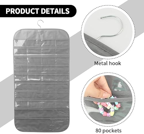 Miniatura 4 de LVOERTUIG Organizador de joyas colgante de 80 bolsillos para mujer, organizador colgante de joyas, bolsa de almacenamiento para aretes, collares,