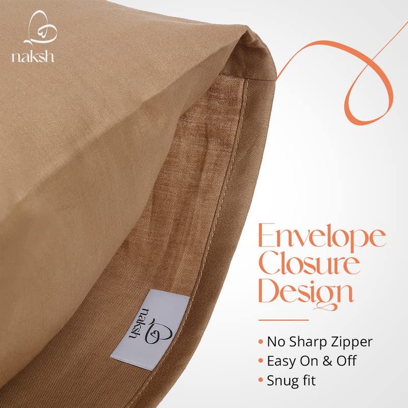 Image of Naksh Cotton 210 TC Plain Pillow Covers Set of 2, Khaki Pillow Cover | Sleep Pillow Covers (18 in x 27 in) |Soft Pillows Covers Cotton for Big Pillows