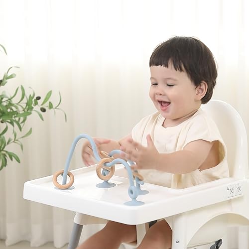 Juguetes para silla alta con ventosas Juguetes de silicona y madera para silla alta con ventosa para bebés de 6 a 12 meses Atractivos juguetes de