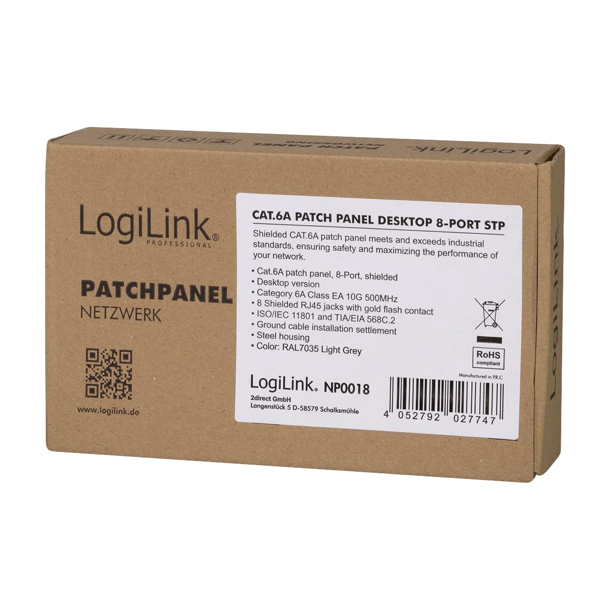 LOGILINK PATCHPANEL Cat.6A Tisch/Wand 8-Port, Gris