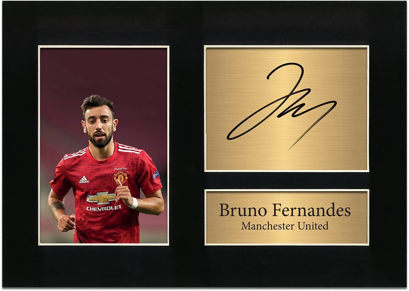 Zulu Image Bruno Fernandes Manchester United Man Utd Autograph Signed A4 Printed Photo Reproduction Print Picture Display No32, Black