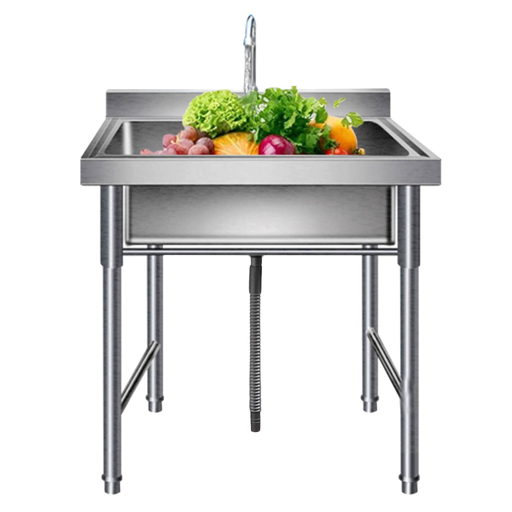 HCZKIUJY Kitchen Utility Sink,Single Bowl 304 Stainless Steel Commercial Kitchen Sink, Utility Sink with St+, Freestanding Faucet, for Restaurant, Laundry, Garage, Indoor + Outdoo(50x50x80cm)