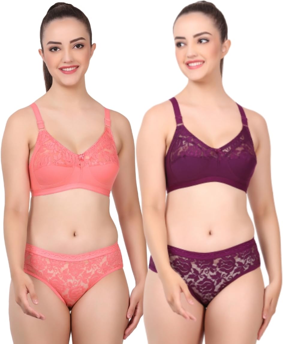 Women's Self Design Cotton Blend Deepika Set Wine Coral Regular Bra & Panty Set-picture-36