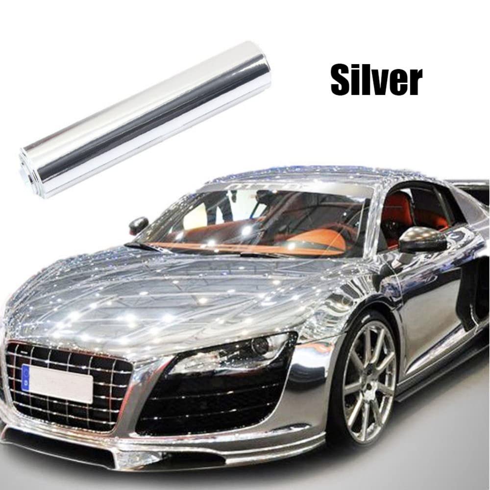 Film di vinile di fibra di carbonio autoadesivo, Pellicola vinilica for auto in metallo argento spazzolato 152x10-30 cm(152x20cm)