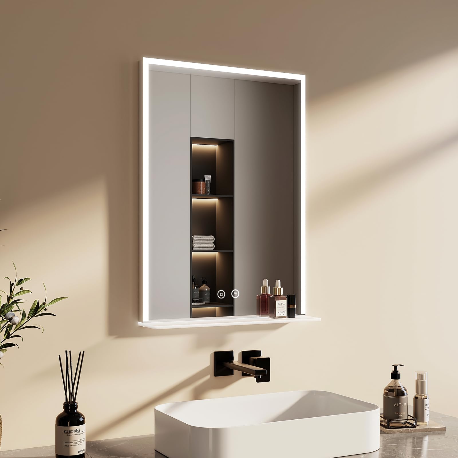 EMKE Specchio Da Bagno Con Luce LED 50x70 Cm – Interruttore Touch, IP44, Luce Bianca Fredda