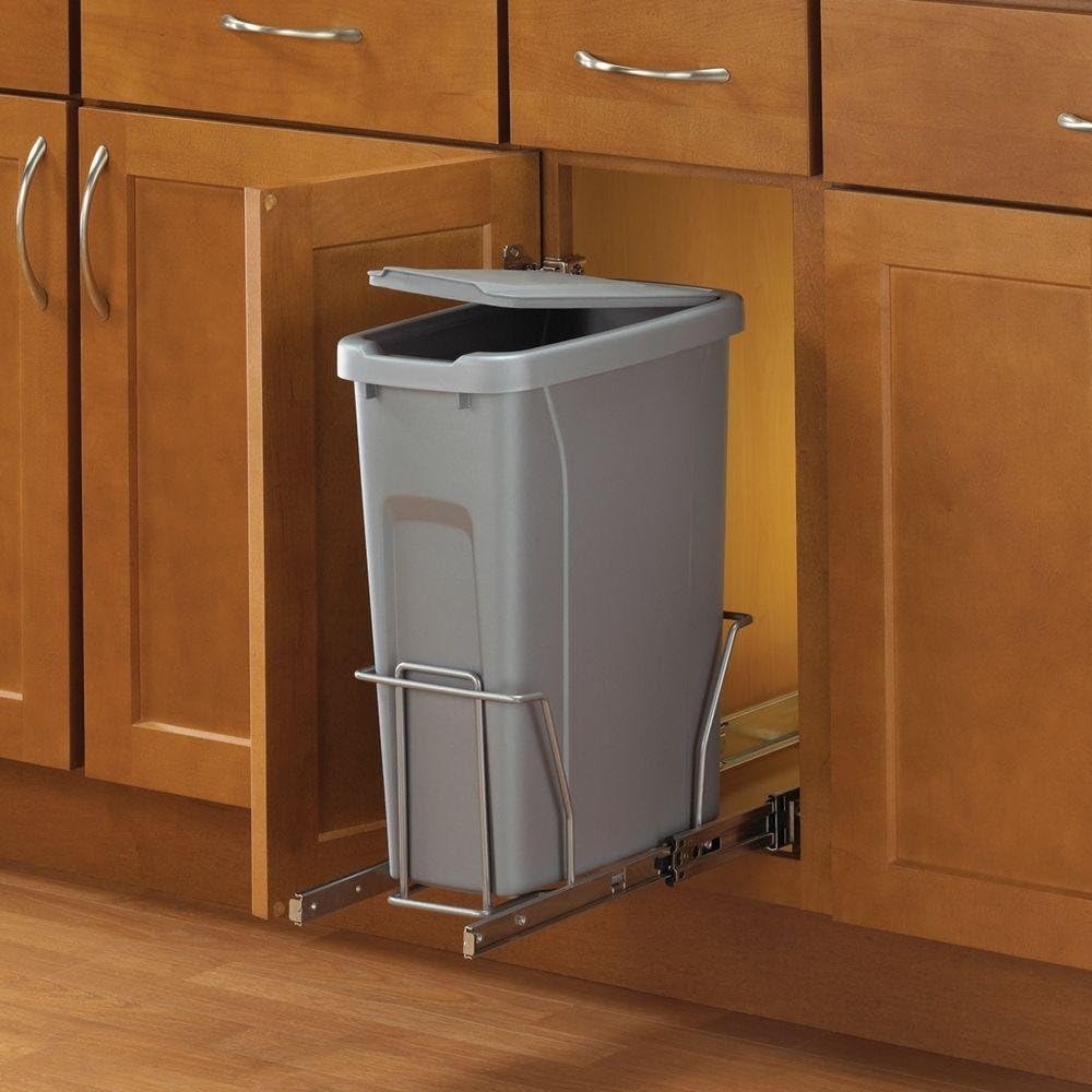 Knape & Vogt PLSW9-1-20-R-P In-Cabinet Pull Out Trash Can, 17.75 8.11 20-Inch,Platinum, Inch Inch Inch