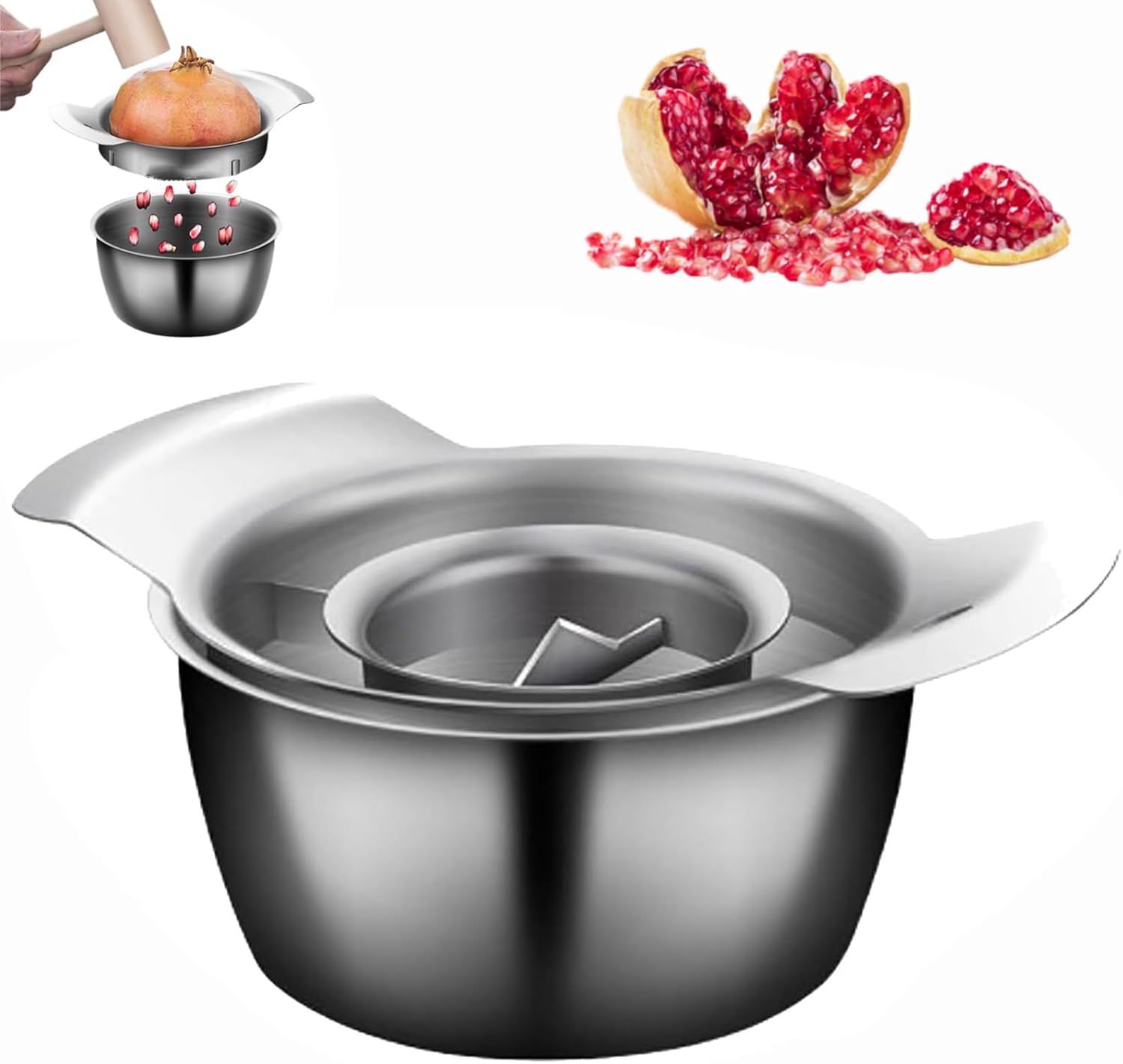 304 Stainless Steel Pomegranate Peeling Tool, Pomegranate Peeler, Cutter Opener Pomegranate Seed Remover, Quick Pomegranate Removal for Easy Fruit Opening and Deseeding (Peeler+Bowl)