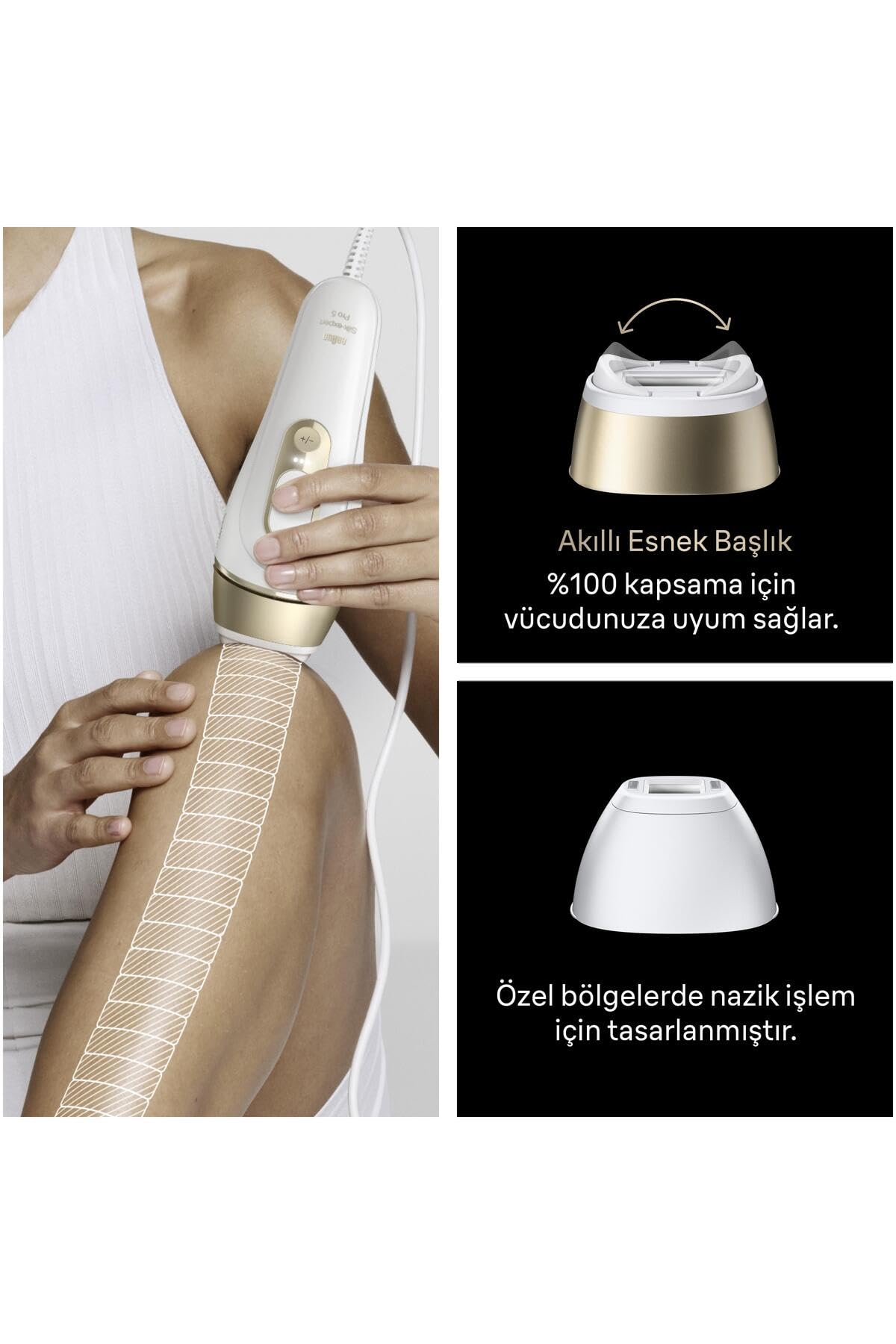 Dispositivo per la rimozione dei peli Braun Silk?expert Pro 5 PL5221 a luce pulsata intensa (IPL) con sensore SkinProtect - Bianco e oro