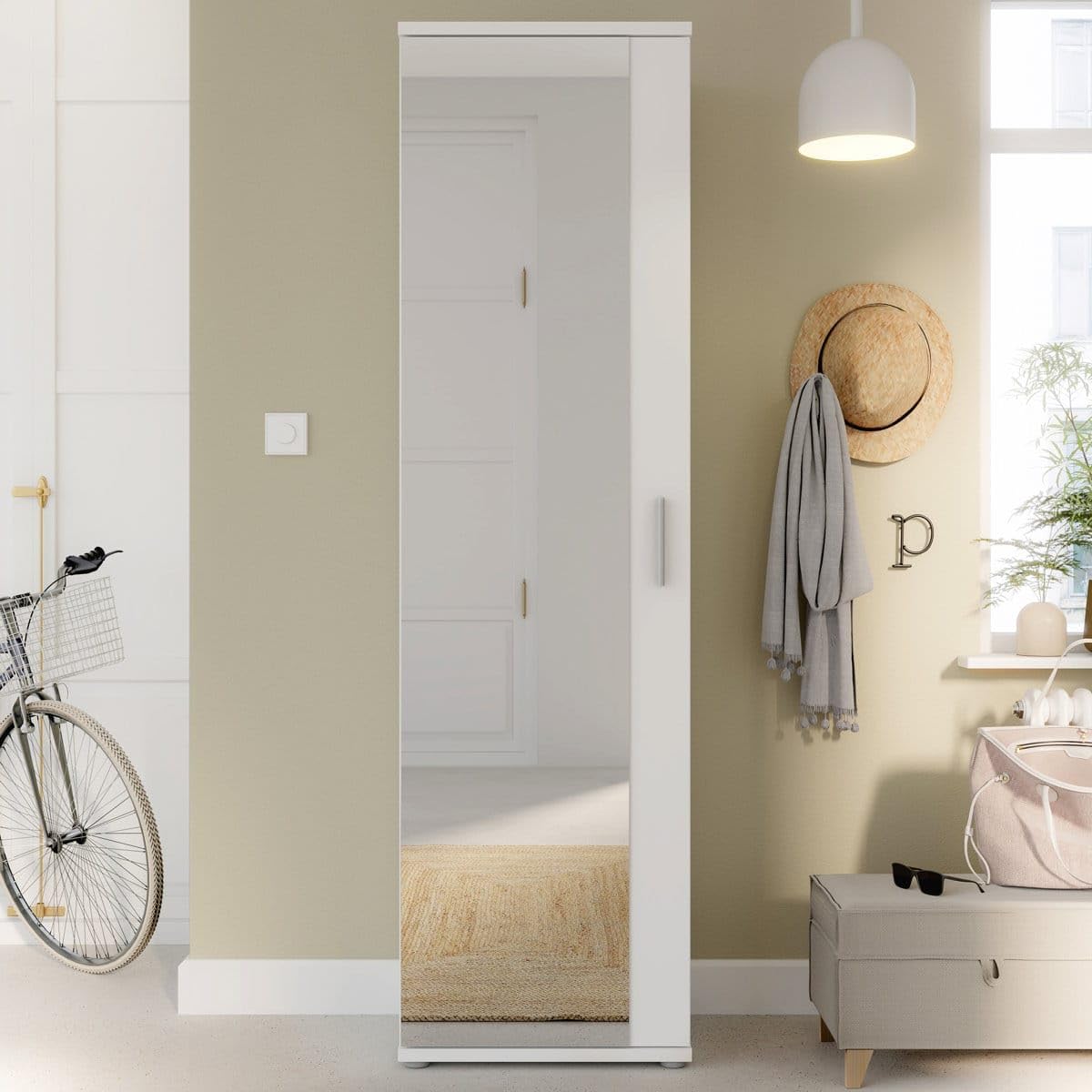 Ozone Furniture Engineering Wood Wardrobe with Tall White Single-Door Storage Cabinet with Full-Length Mirror-picture-24