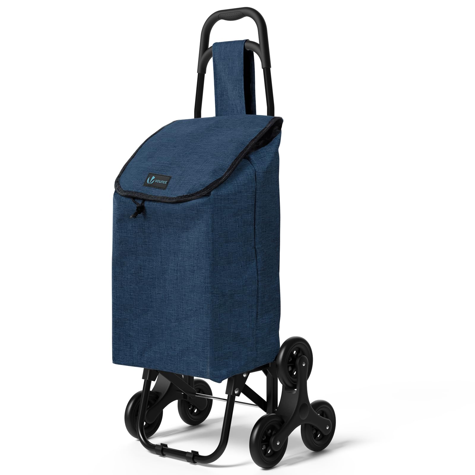 VOUNOT® Folding Shopping Trolley on 6 Wheels, Stair Climbing Shopping Cart, Grocery Trolley, Navy Blue