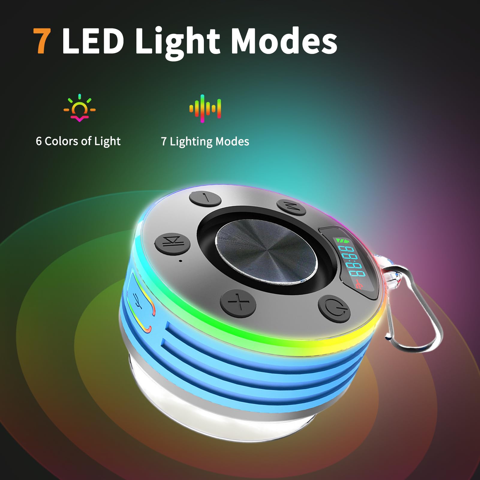 Enceinte Bluetooth Douche, 5.3 FM Radio de Douche Portable avec avec HD Mic, 360° stéréo, Lumière LED, avec Ventouse, Étanche IP7 pour Salle de Bain,Extérieur (Bleu)