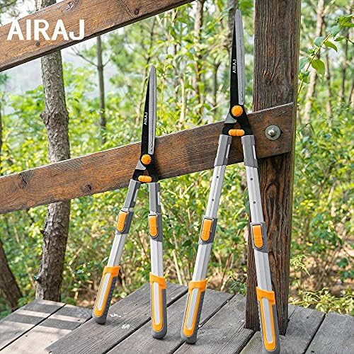 AIRAJ Telescopic Hedge Shears Manual 75-88CM,Free Gloves and Secateurs,Steel Blade SK-5,Ergonomic Handle,Easy to Trim Hedges and Bushes,Professional Garden Shears